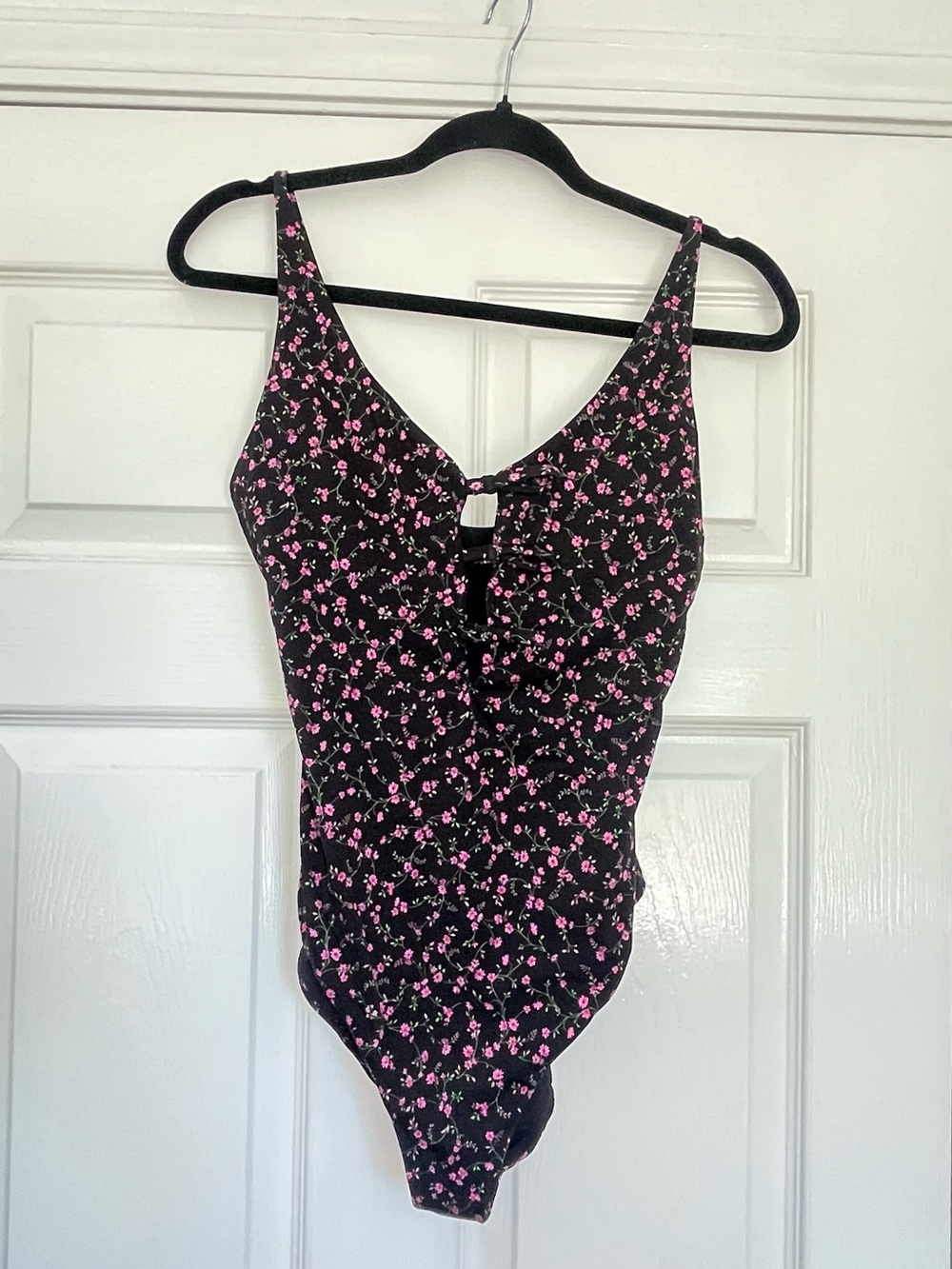 Andie Black One-Piece Swimsuit with Pink Floral Print